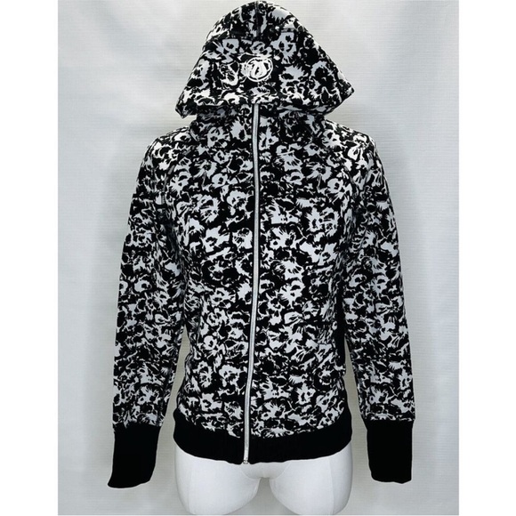 lululemon Black and White Flowers Scuba Hoodie Size 6 - Picture 2 of 12